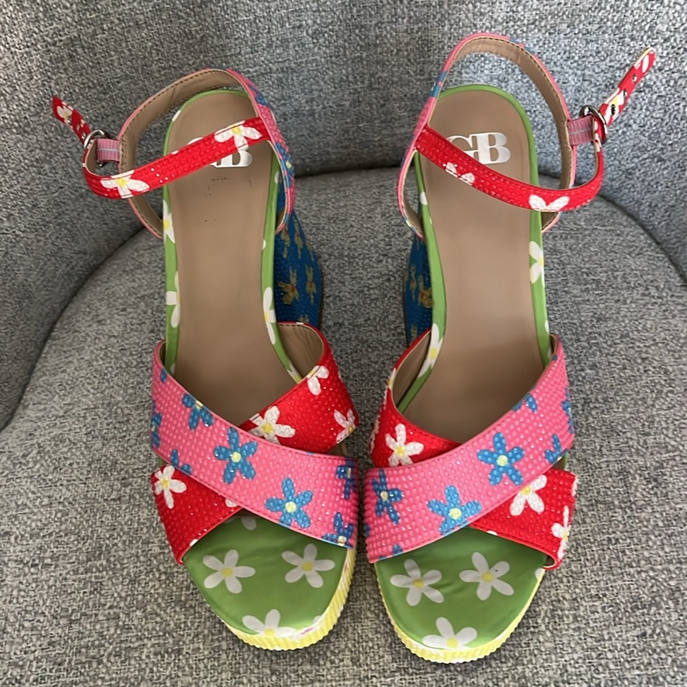 Gianni Bini Utli Mate floral rainbow rhinestone ankle strap platform sandals 8.5 - Picture 2 of 14
